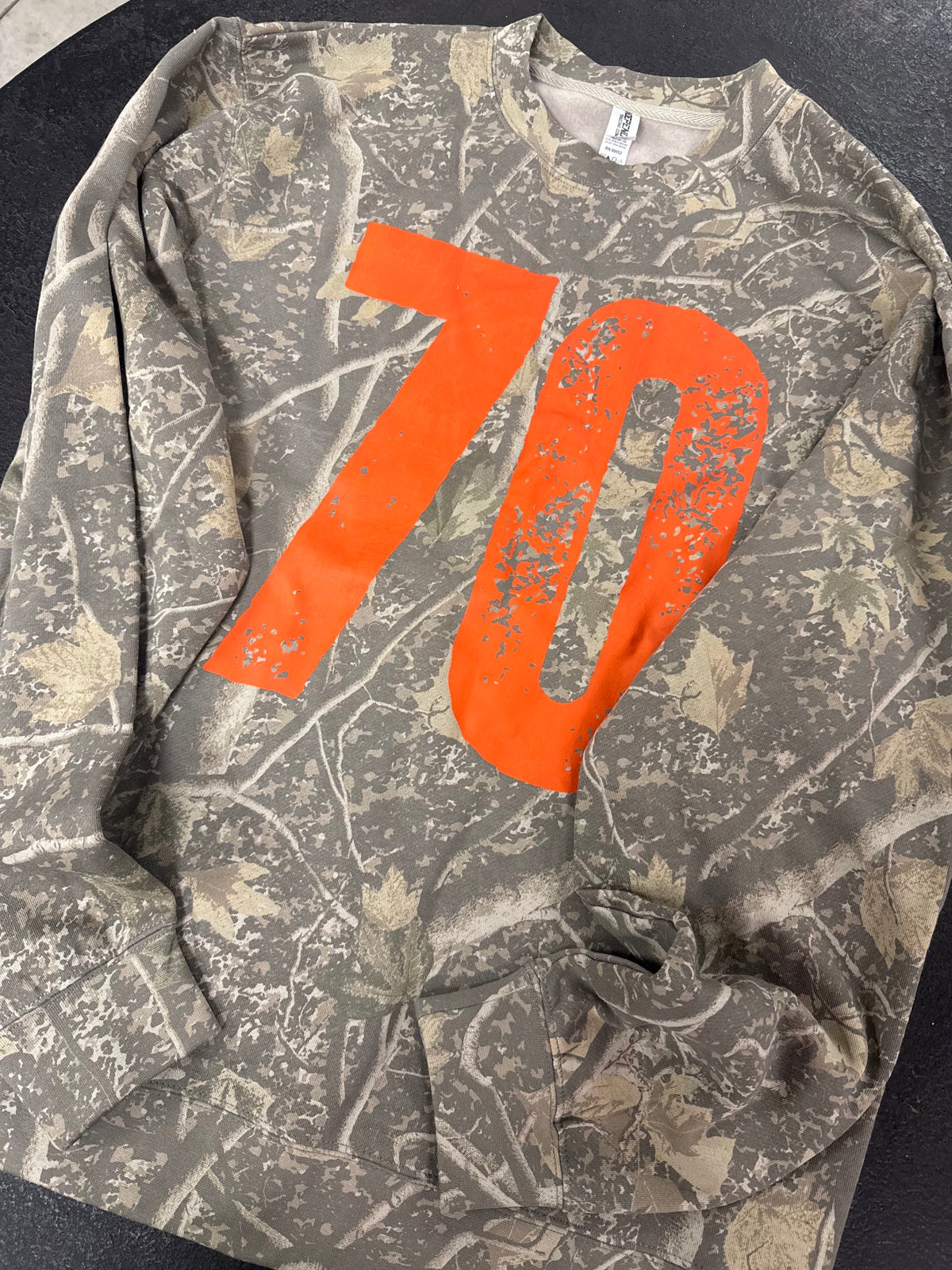 Custom Camo Crewneck Vintage number (Email us what number you would like on it)