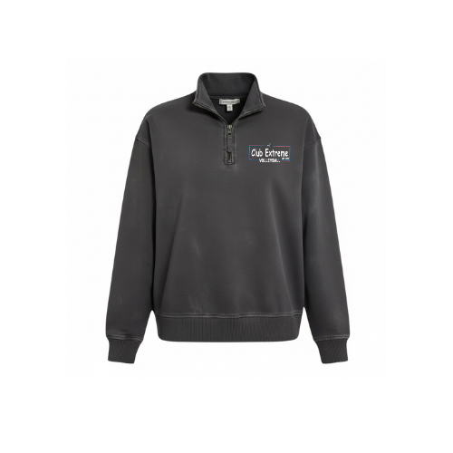 F/terry pigment dye & enzyme washed half zip pullover - Embroidered